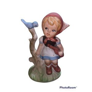 Vintage Girl and Bird Bisque Figurine Made in Taiwan